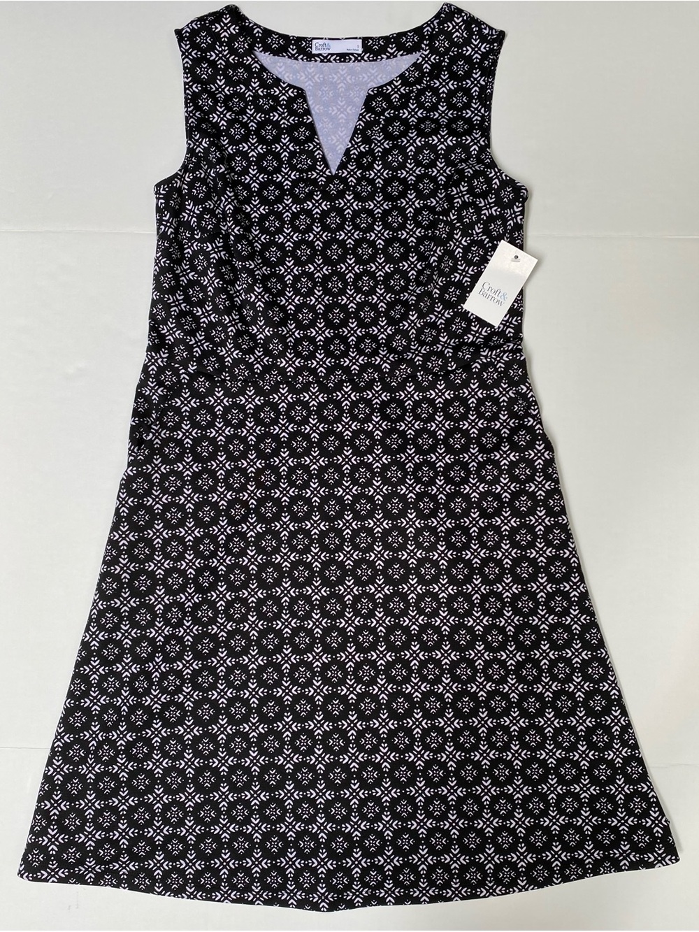 NWT Croft & Barrow Black Patterned Sleeveless A-Line Dress Small